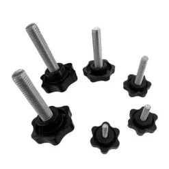 Set Of 10 Star Knobs With Threaded Rod (M12, Black)