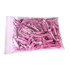 Set Of 100 Small Clothes Pins From Wood (35 Mm, Pink)