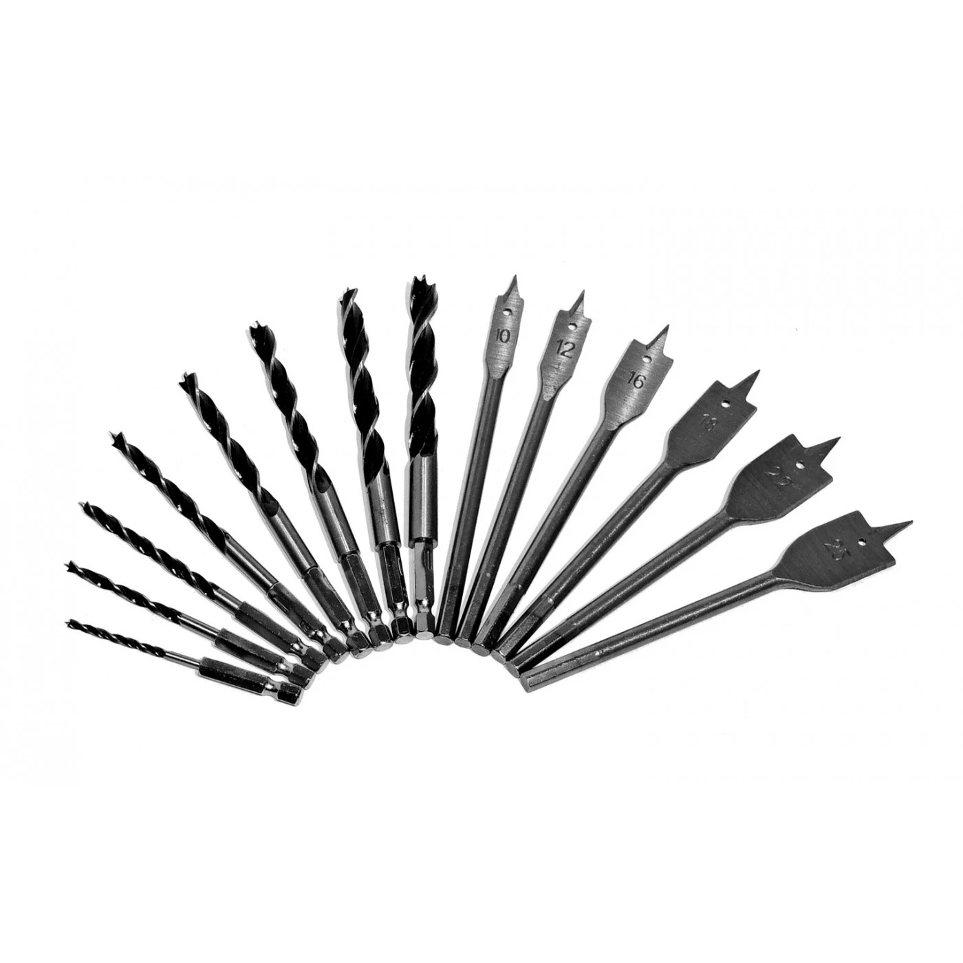Set Of 14 Twist Drills And Speed Drills (3-25 Mm) For Wood 1 Set Of 14 Twist Drills And Speed Drills (3-25 Mm) For Wood