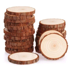 Set Of 15 Wooden Tree Discs With Bark (4-5 Cm Diameter, 1 Cm Thickness)