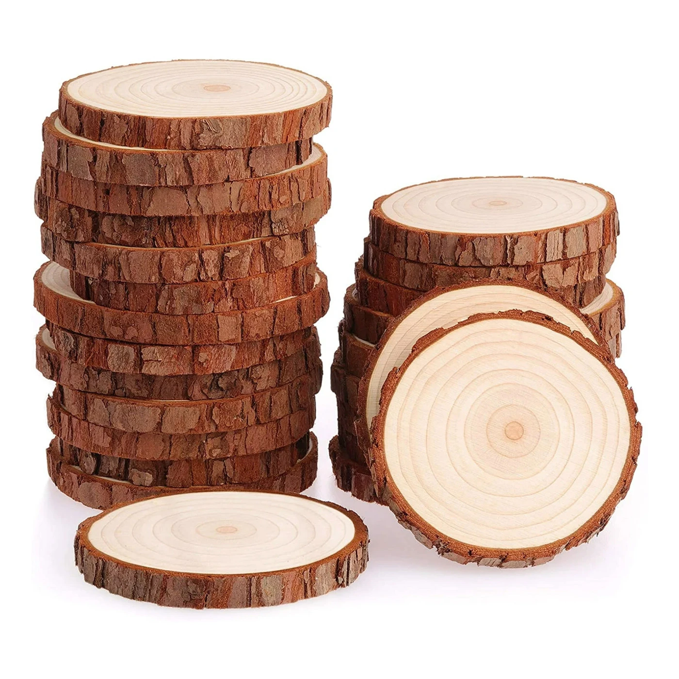 Set Of 15 Wooden Tree Discs With Bark (4-5 Cm Diameter, 1 Cm Thickness) 1 Set Of 15 Wooden Tree Discs With Bark (4-5 Cm Diameter, 1 Cm Thickness)