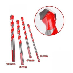 Set Of 4 Glass, Tile, Mirror And Metal Drill Bits (5, 6, 8, 10 Mm)