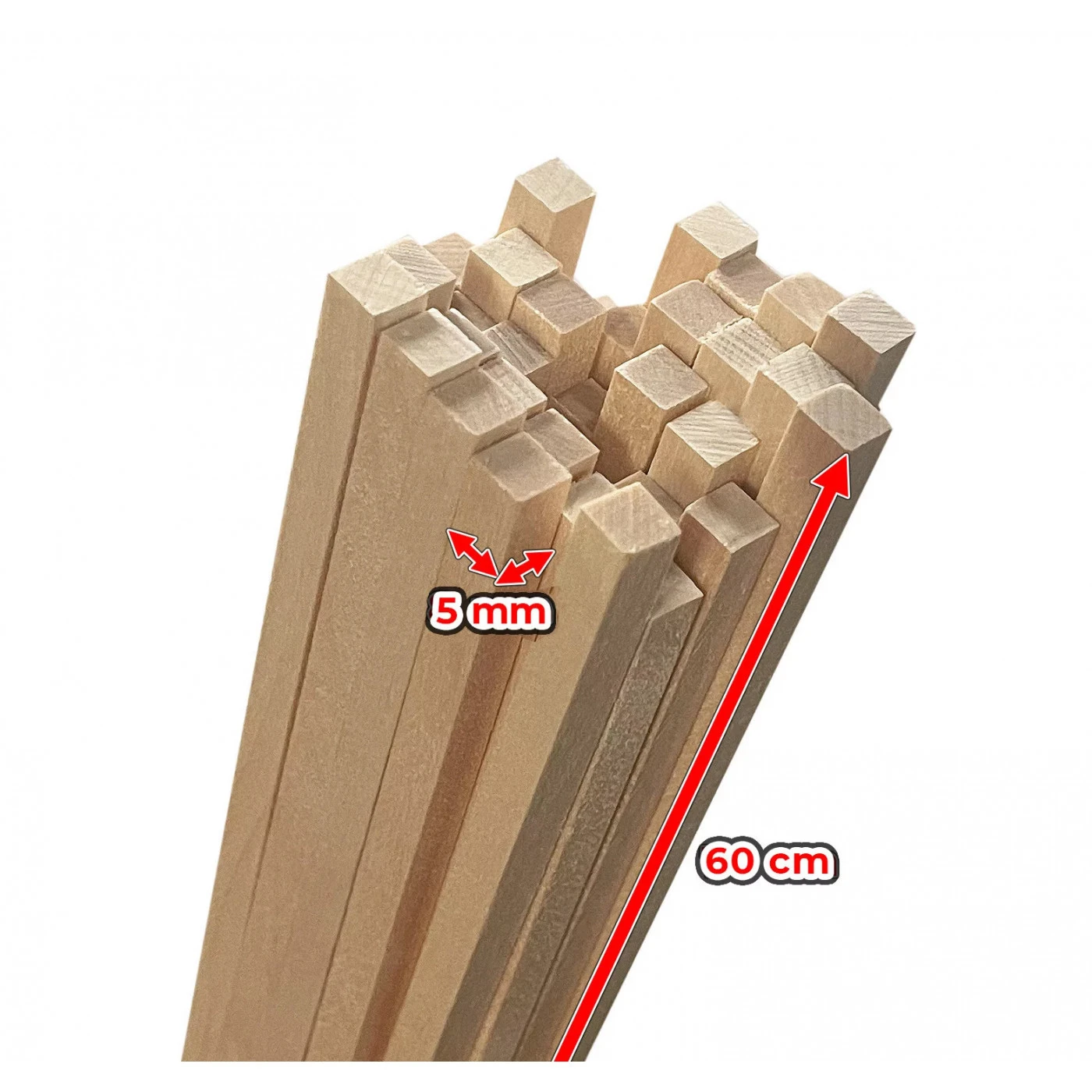 Set Of 50 Wooden Sticks (square, 5x5 Mm, 60 Cm Length, Birch Wood) 3 Set Of 50 Wooden Sticks (square, 5x5 Mm, 60 Cm Length, Birch Wood) - Image 3