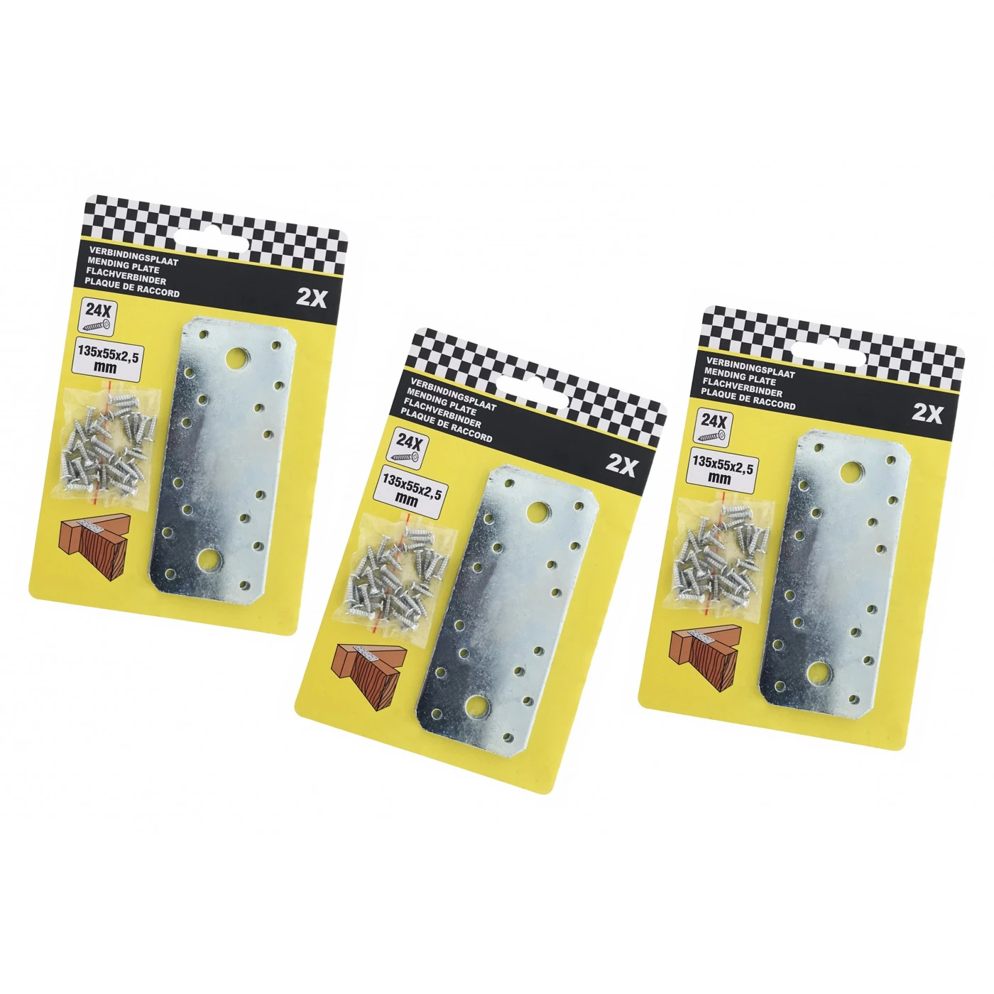 Set Of 6 Metal Connection Plates With Screws (135x55x2.5 Mm, Straight Pieces) 1 Set Of 6 Metal Connection Plates With Screws (135x55x2.5 Mm, Straight Pieces)