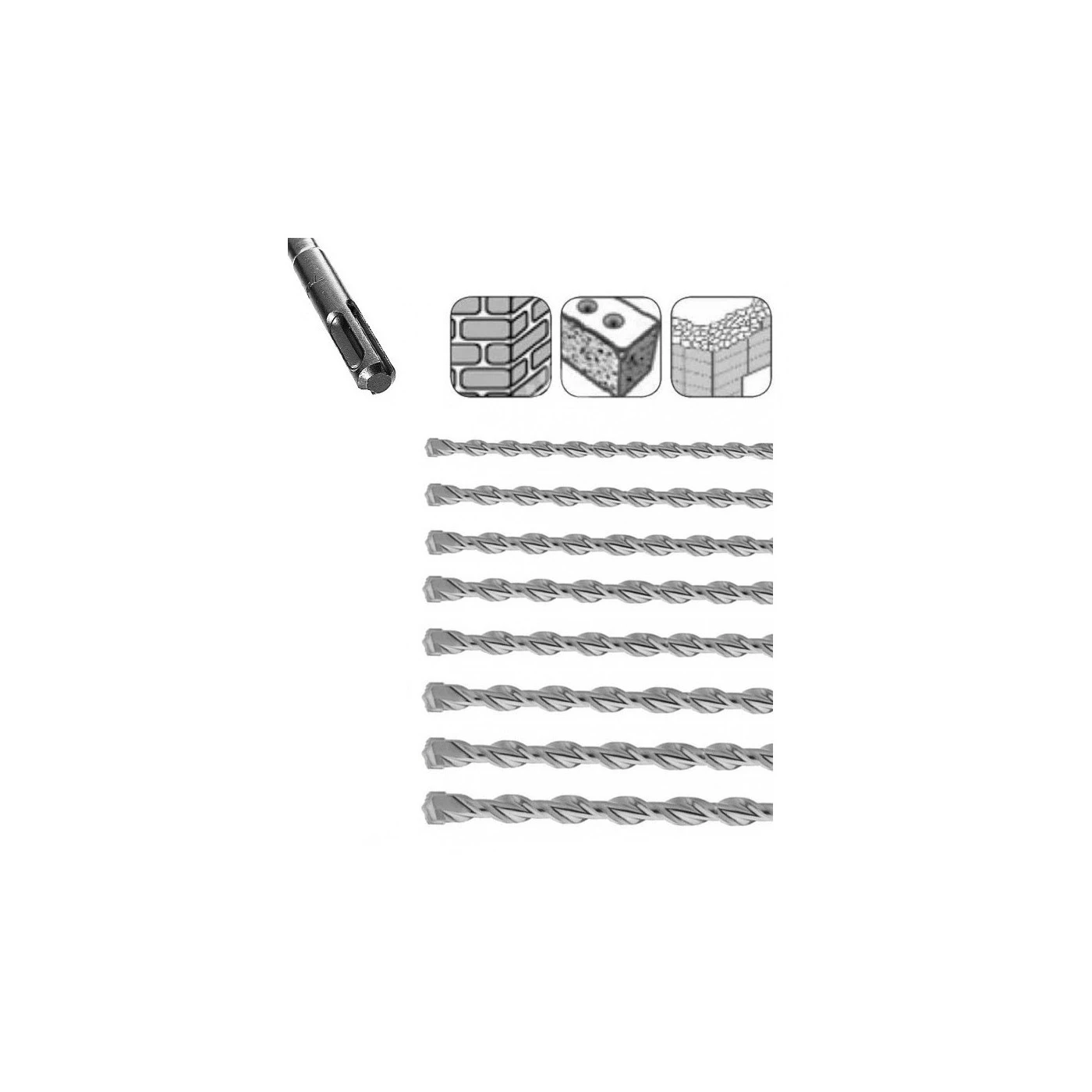Set Of Extra Long SDS-plus Concrete Drills (8 Pieces) 1 Set Of Extra Long SDS-plus Concrete Drills (8 Pieces)